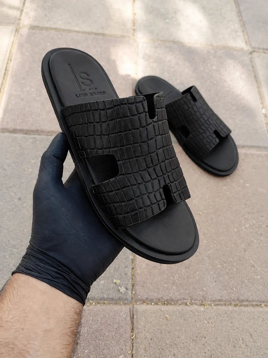 Elysée Textured Slide - BLACK (Inspired by Hermès Paris)