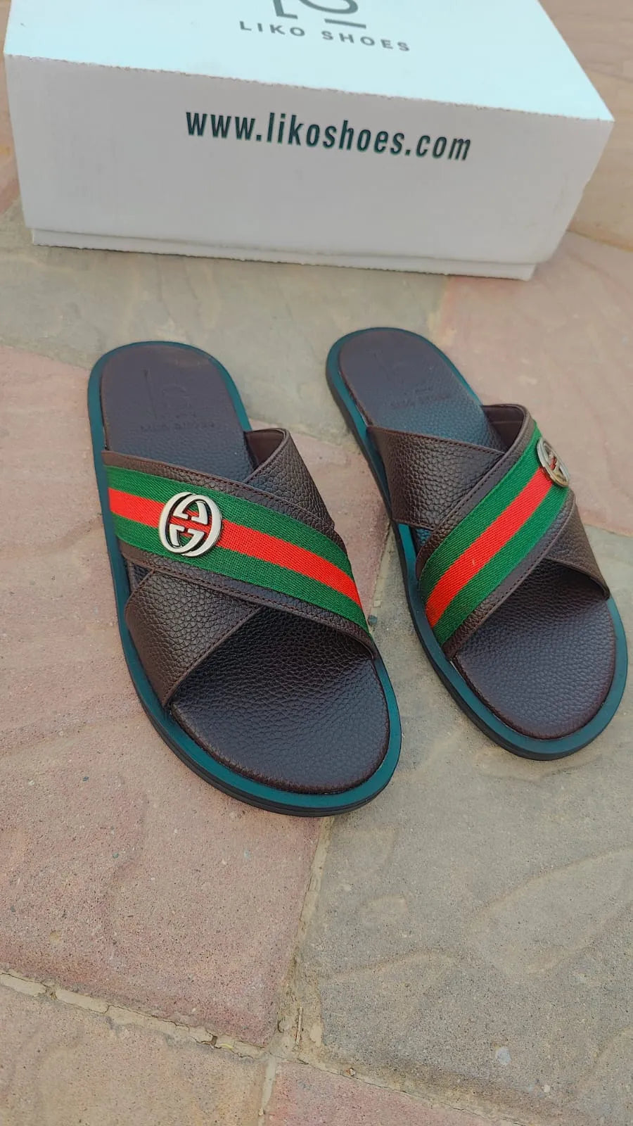 LIKO SIGNATURE HERITAGE SLIDE - BROWN – Inspired by Gucci's Archival Designs