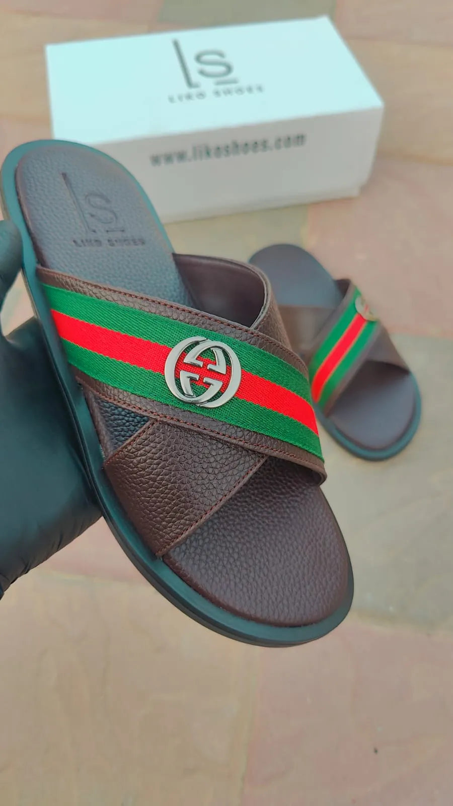 LIKO SIGNATURE HERITAGE SLIDE - BROWN – Inspired by Gucci's Archival Designs