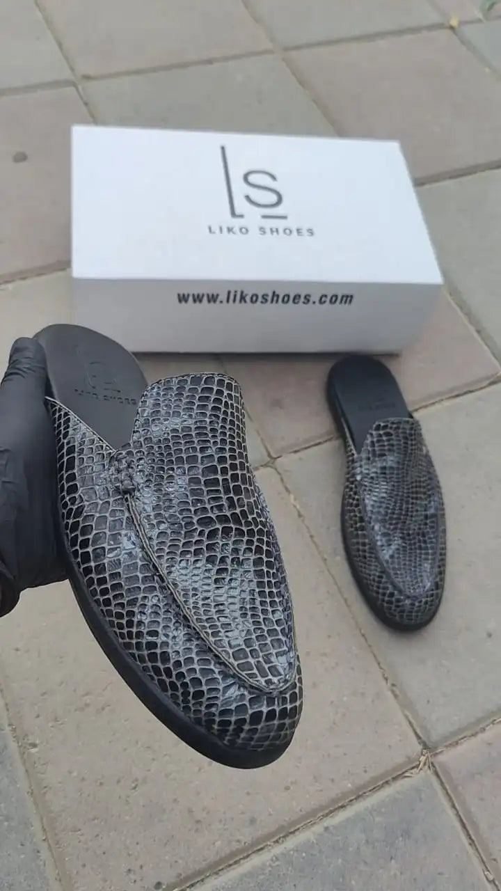 Rivano Mule - Blackish Grey Pure Cow Leather Half Shoes