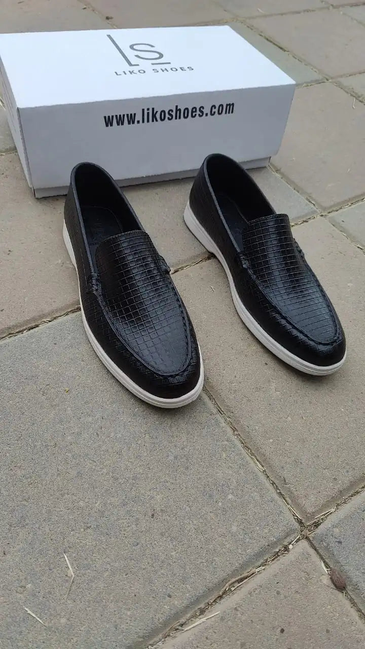 Onyx Reptile-Textured Leather Loafers
